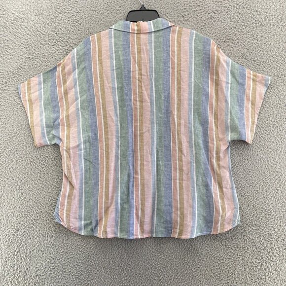 Garnet Hill Top Womens 18  Pink Green Stripes Collared 100% Linen Button Up - Picture 2 of 11